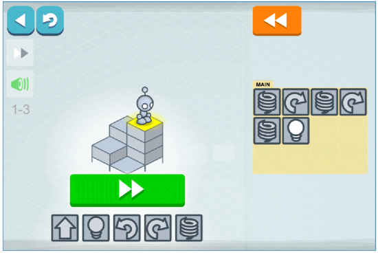 Use the symbols to move the robot and light the tiles.