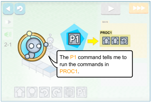 Little robot introduces new vocabulary as you move through the game levels. 